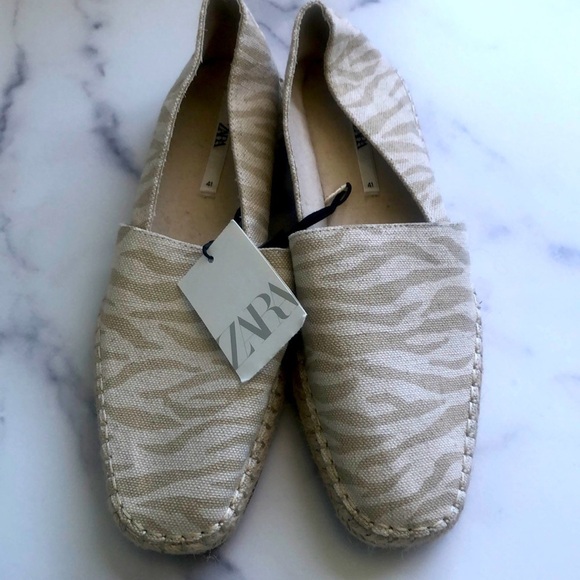 Zara Low Heel Cream  Zebra Animal Print Espadrilles Size EUR 41 US 10 NWT - Picture 1 of 11